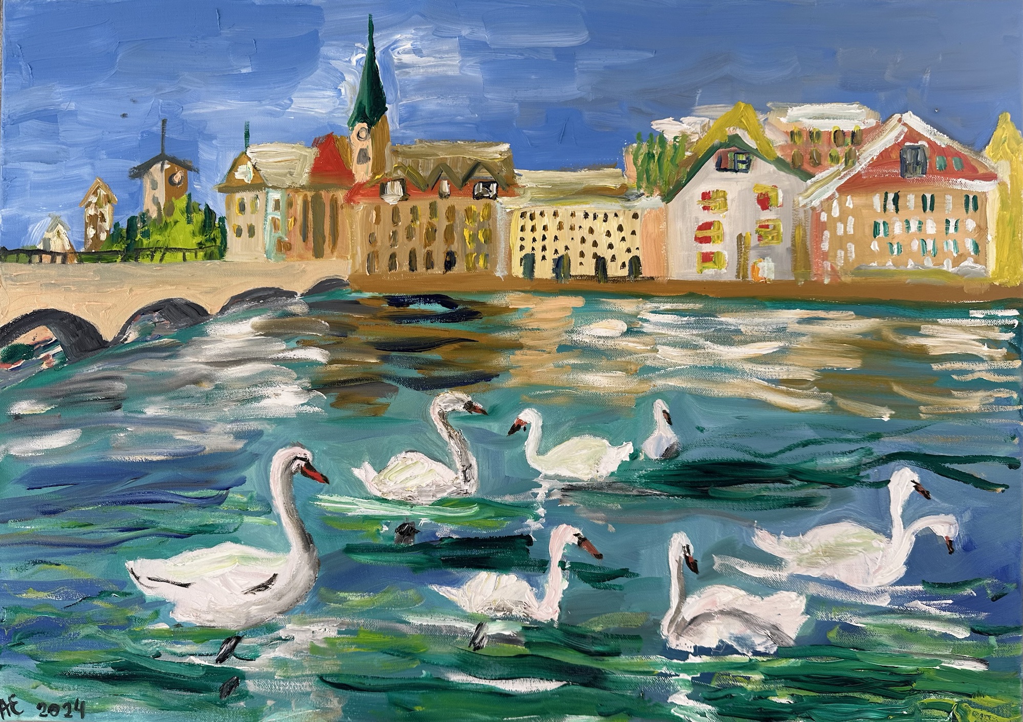 Painting of Zürich with the Limmat River